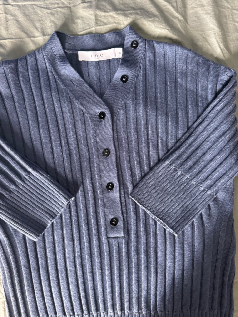 IRO Button-Front Ribbed Cardigan in Periwinkle